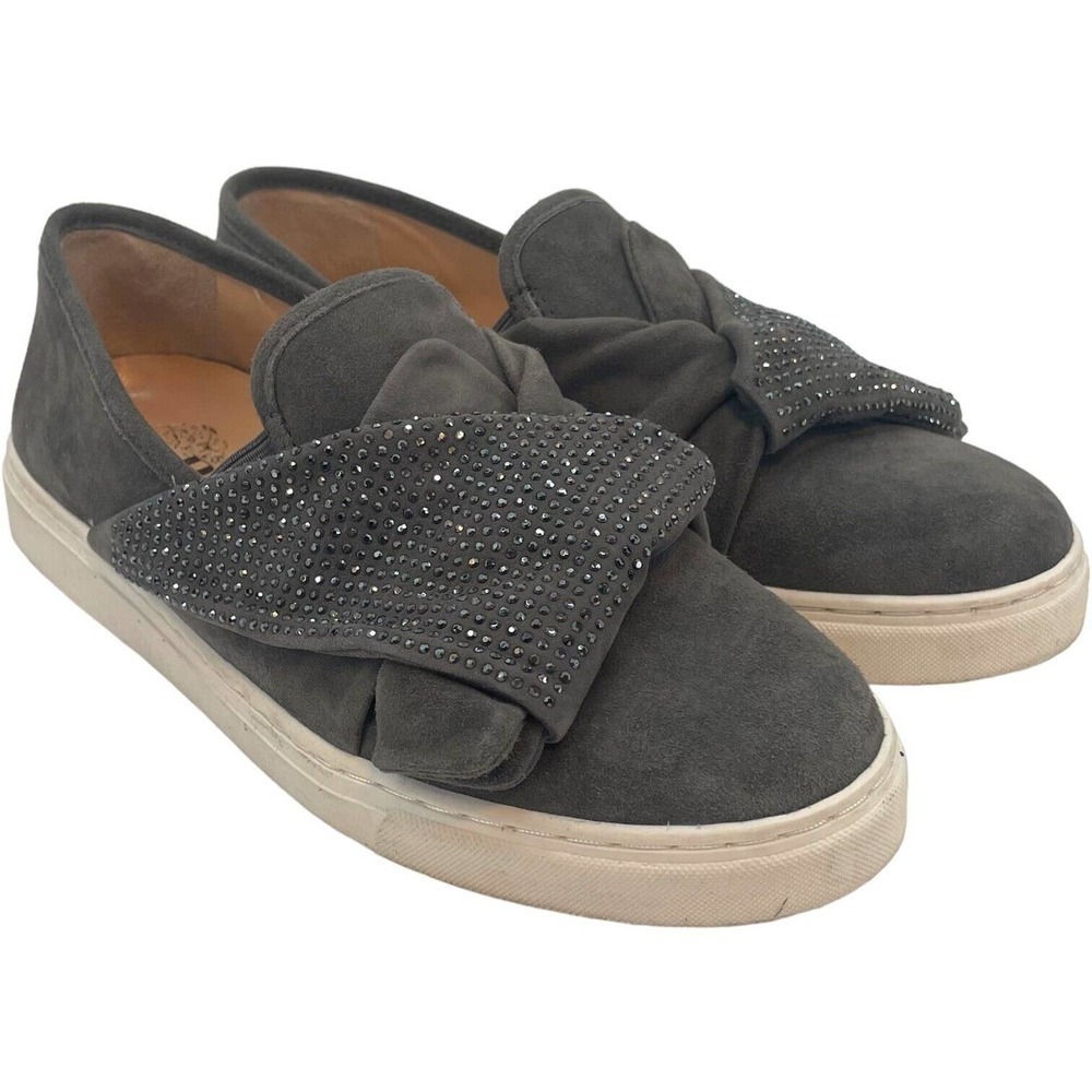 Vince Camuto Gray Barita Suede Rhinestone Slip On Sneaker Flat Size 8M - Picture 3 of 13